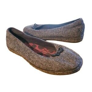 Grasshoppers Size 11 Black White Tweed Slip On Bow Round Toe Wedge Heel Shoe